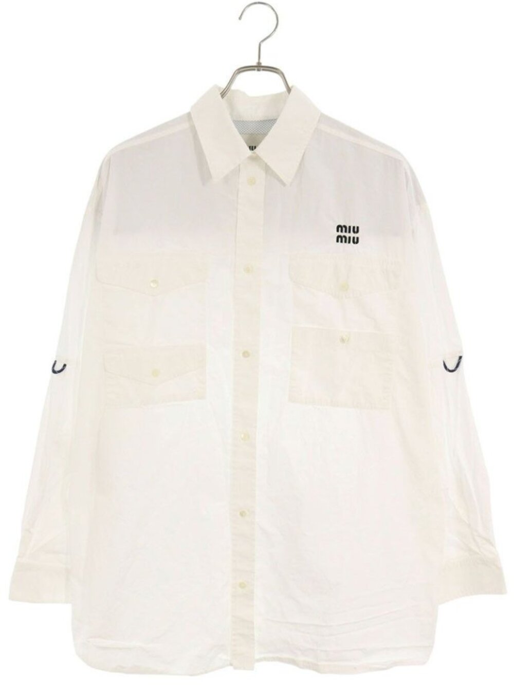 Miu Miu Logo Embroidery Poplin Shirt Dress 40